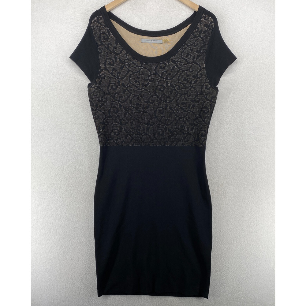 MARC NEW YORK ANDREW MARC Dress M Baroque Bodycon Sweater Cap Sleeve Black